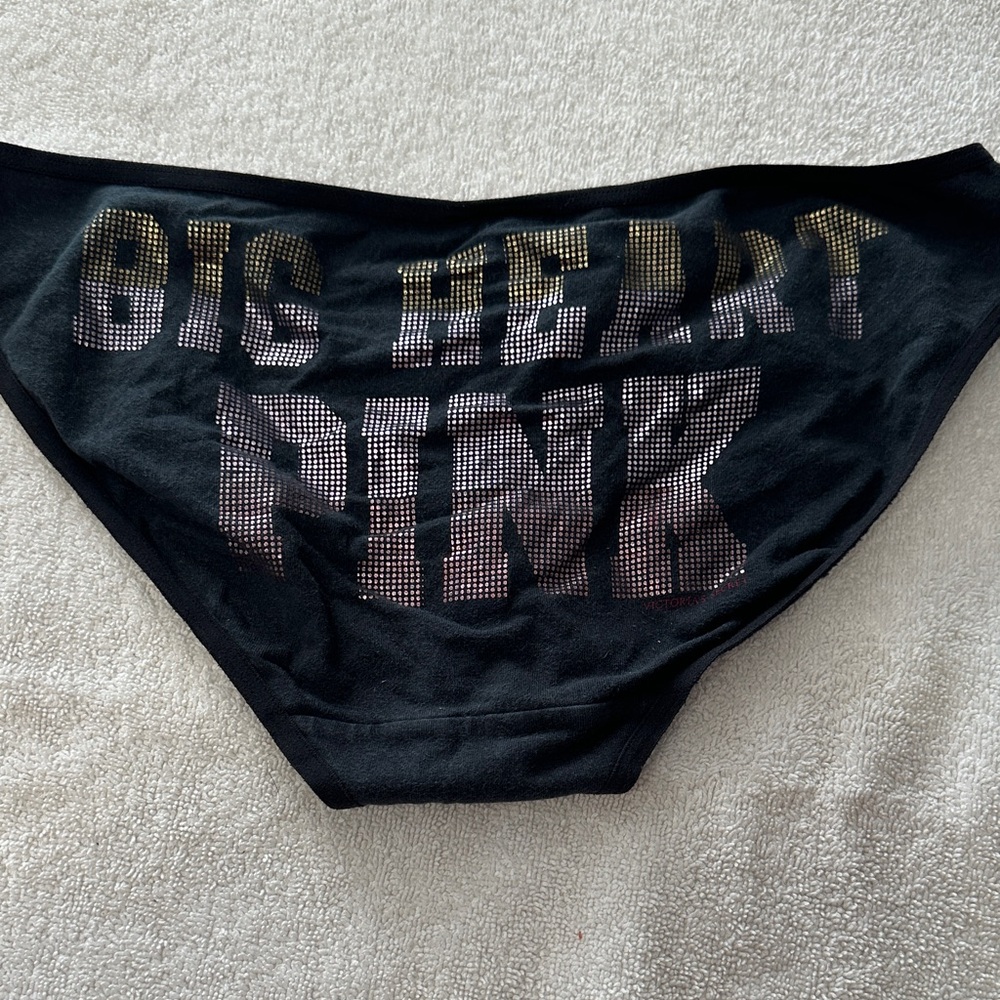 PINK Victoria's Secret Black Panties with Big Heart Design